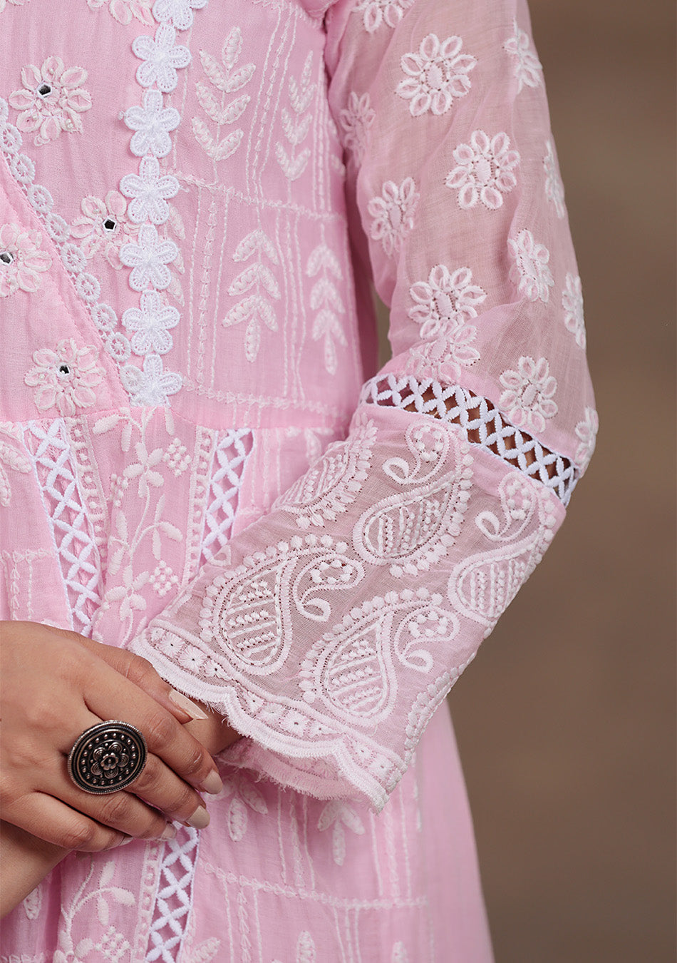 Powder Pink Floral Embroidered Suit Set
