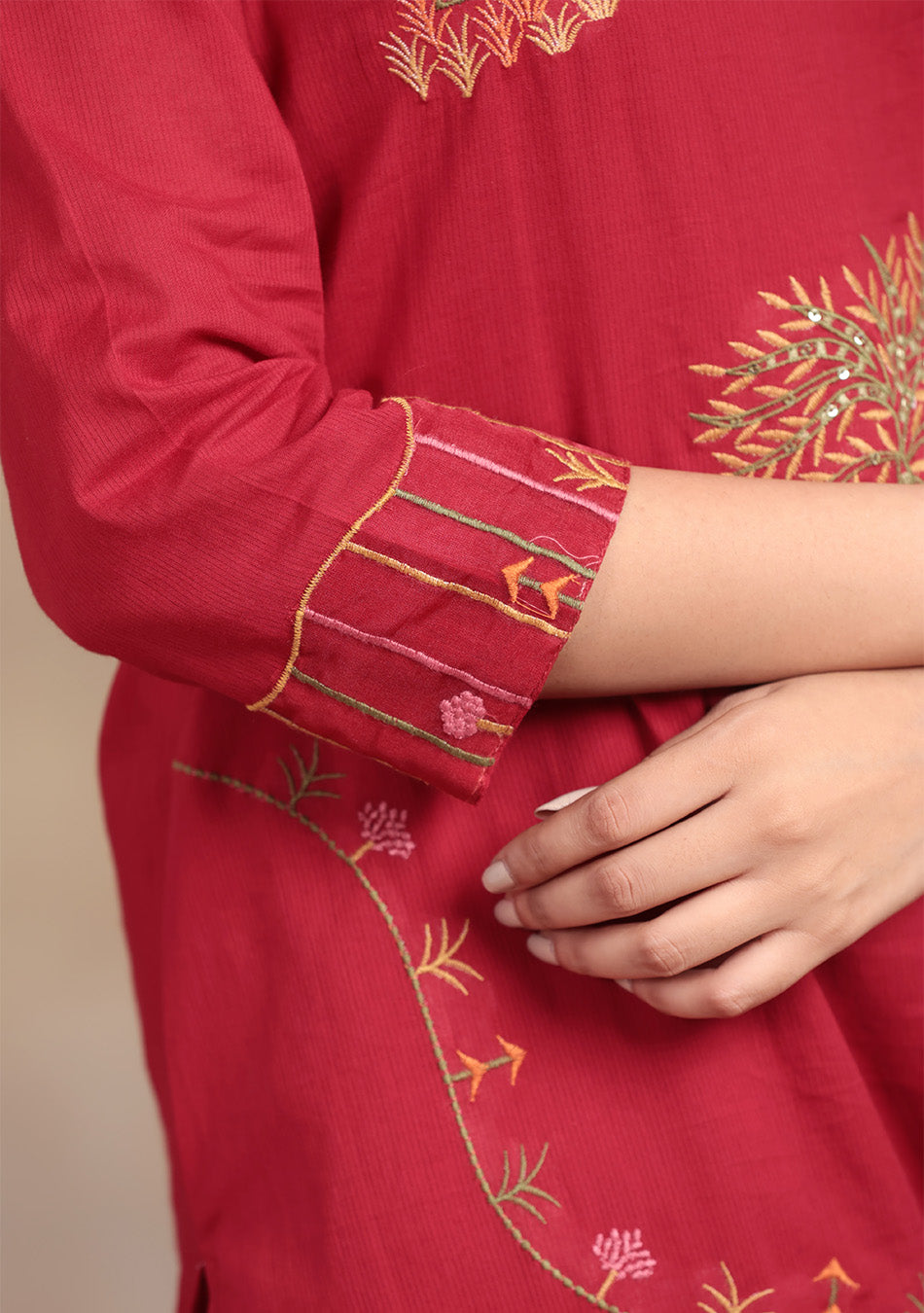 Maroon Bloom embroidered suit set