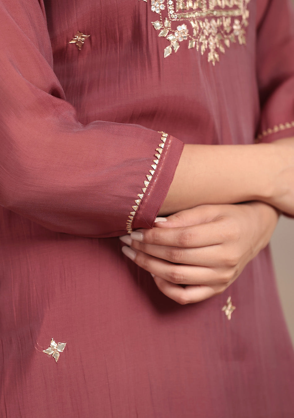 Wine Glow Embroidered Suit Set
