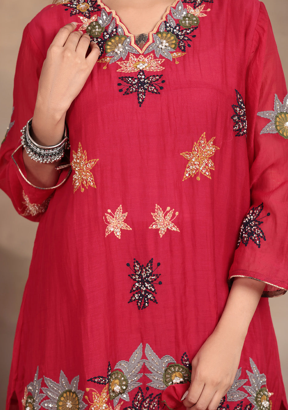 Crimson Star Hand Embroidered Sharara Set