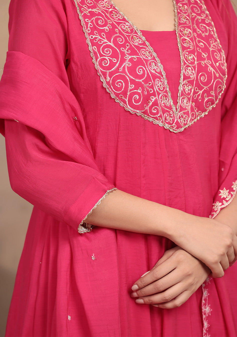 Rani Pink Anarkali with Zari Embroidery