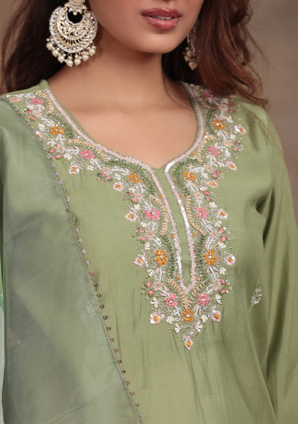 Pista Green Embroidered suit set