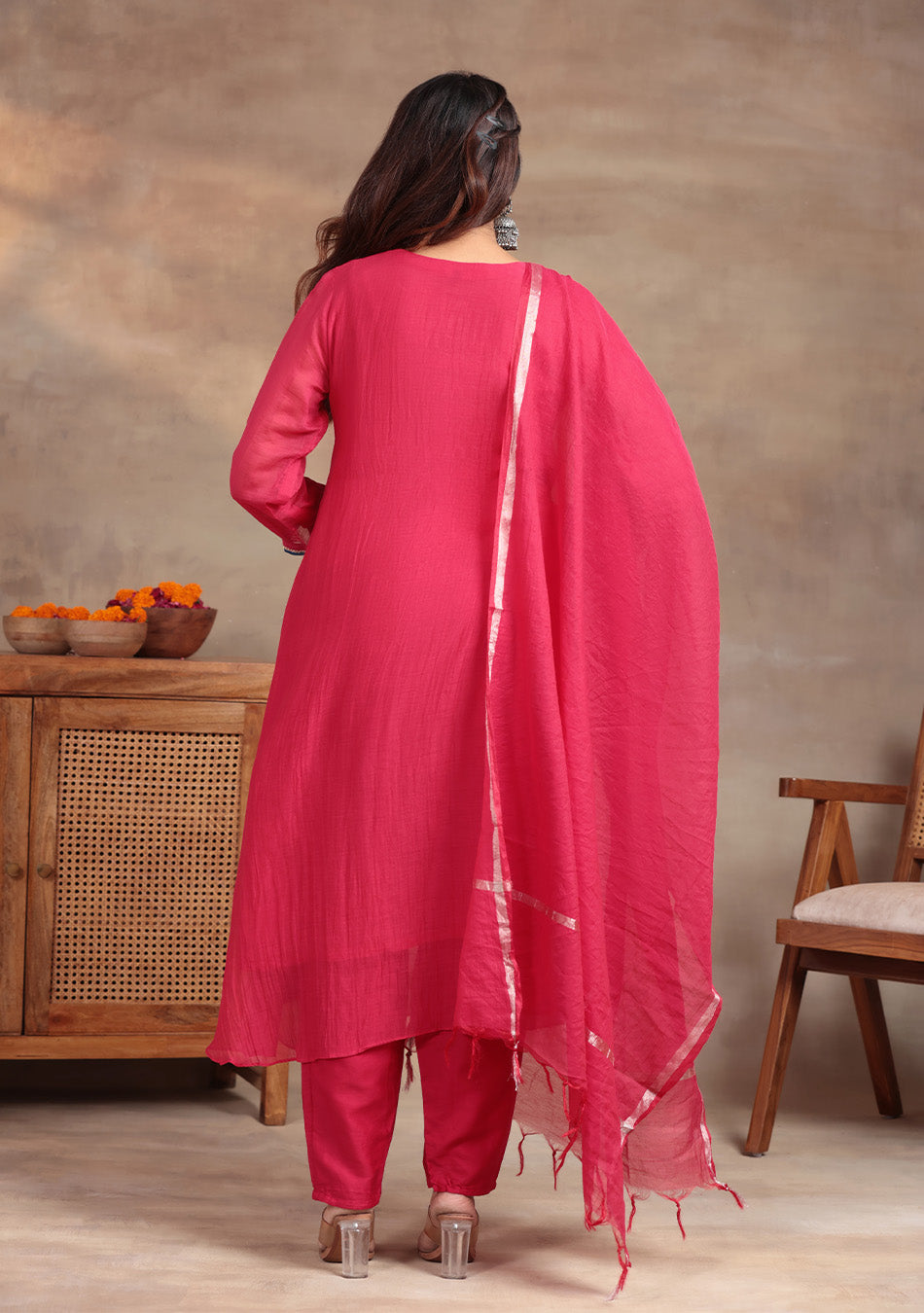 Ruby Glow Chanderi Dabka Suit Set