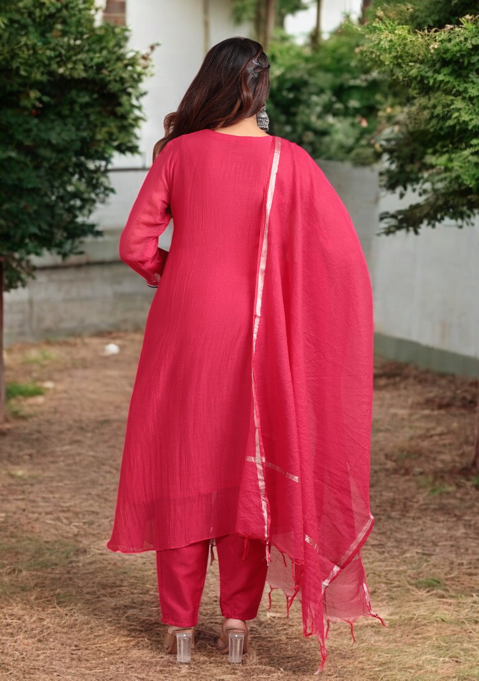 Ruby Glow Chanderi Dabka Suit Set