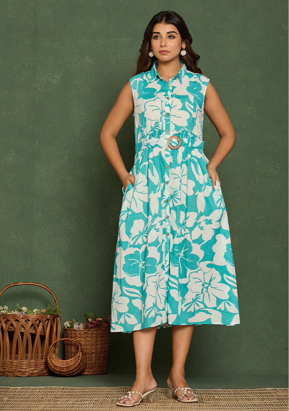 Aqua Floral Aura Dress