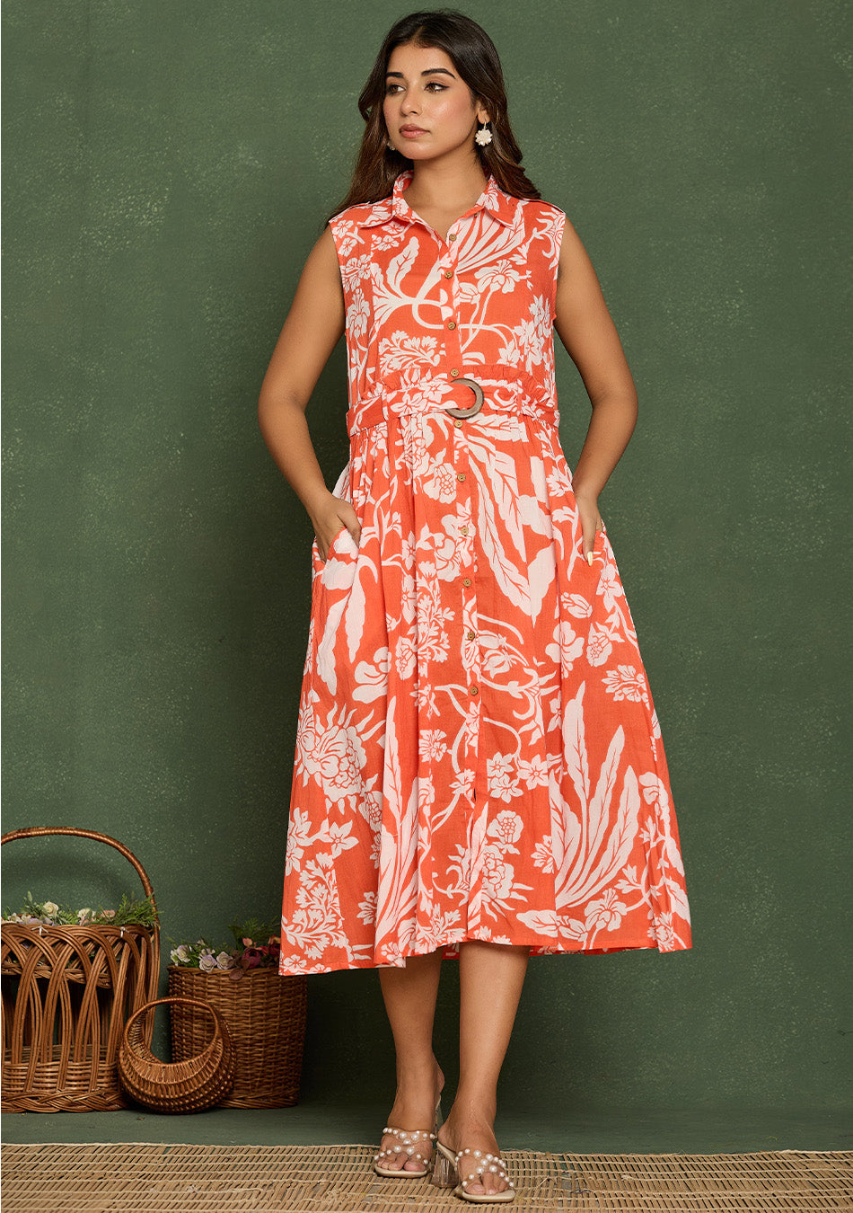 Tangerine Floral Aura Dress