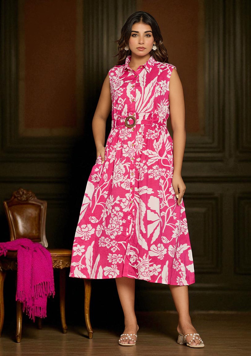 Dark Pink Floral Aura Dress