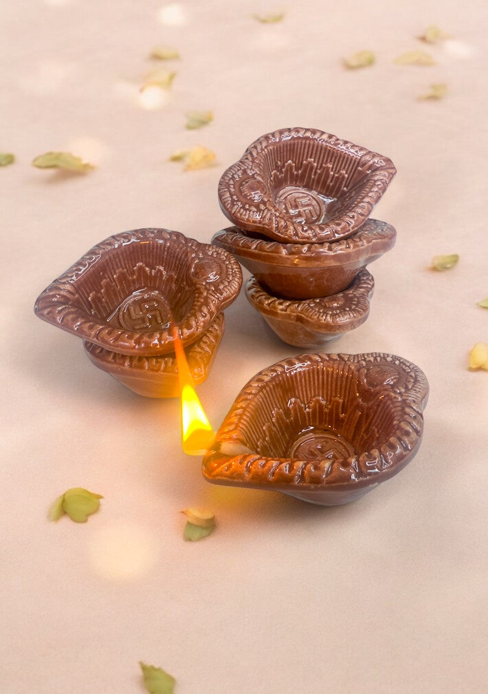 Brown Swastic Diya Set of 6