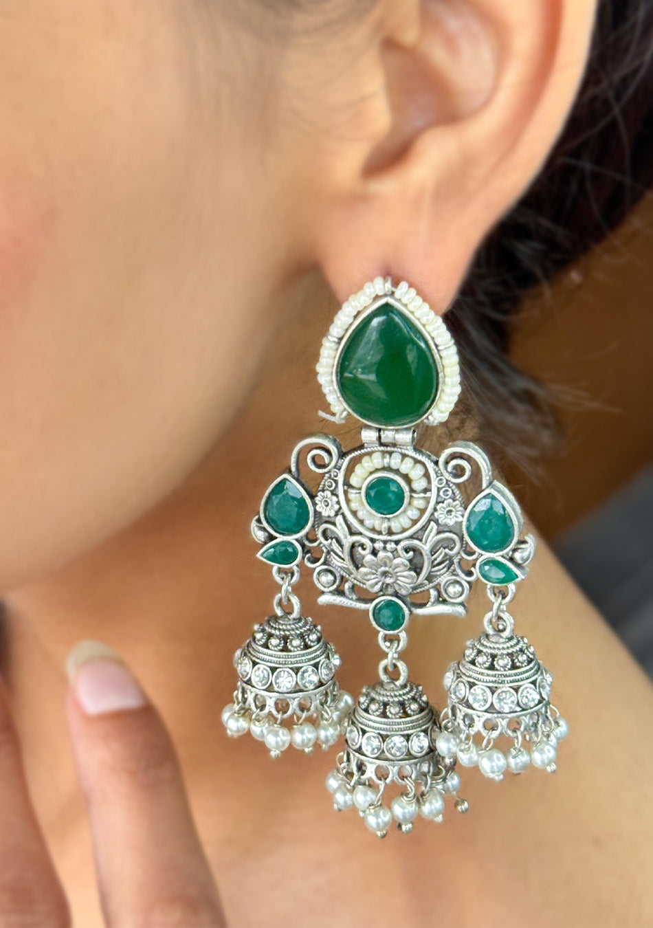 Emerald Regal Jhumkas