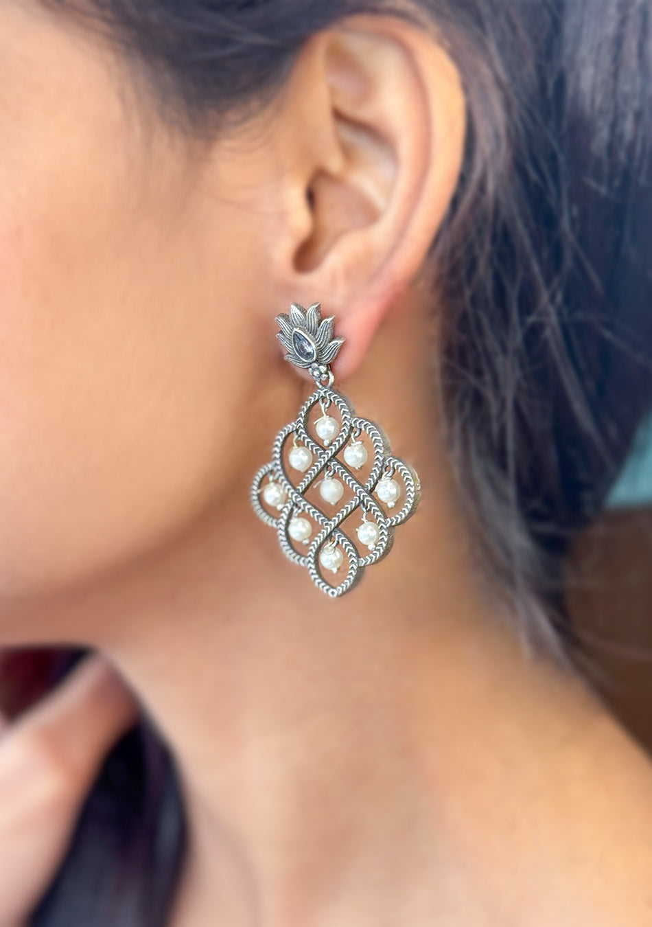 Pearl Woven Lotus Earrings