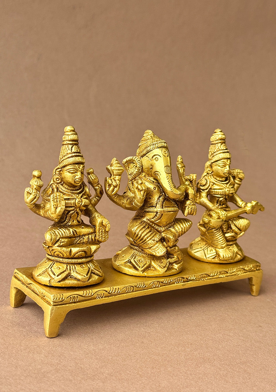 Antique Brass Lakshmi Ganesha Saraswati Trio