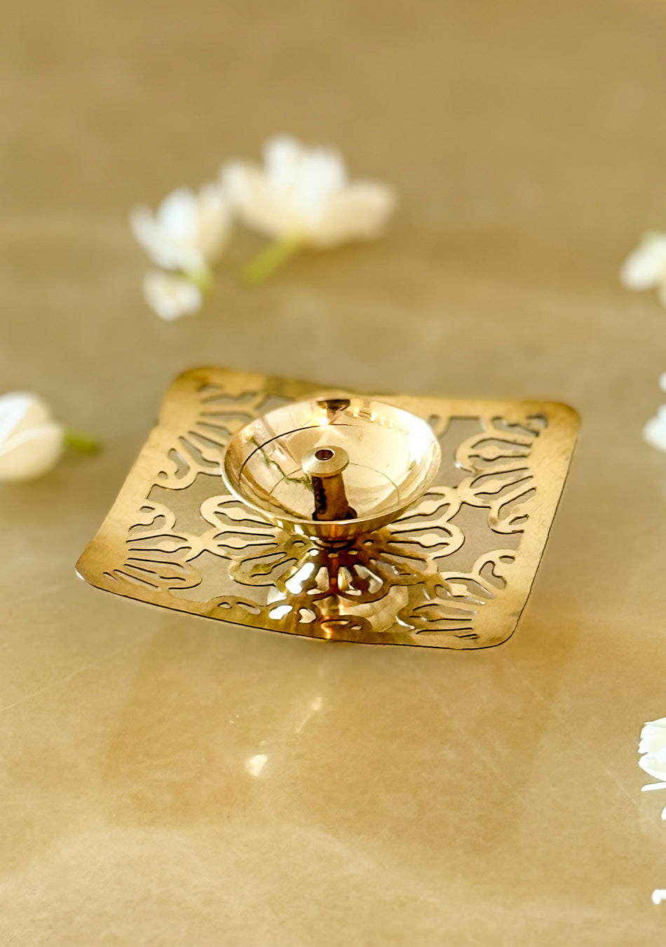 Square Shaped Brass Diya