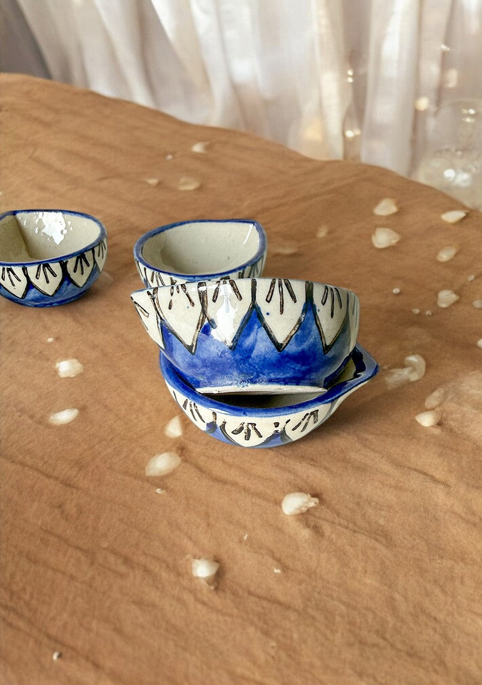 Indigo Whisper Ceramic Diya set of 6