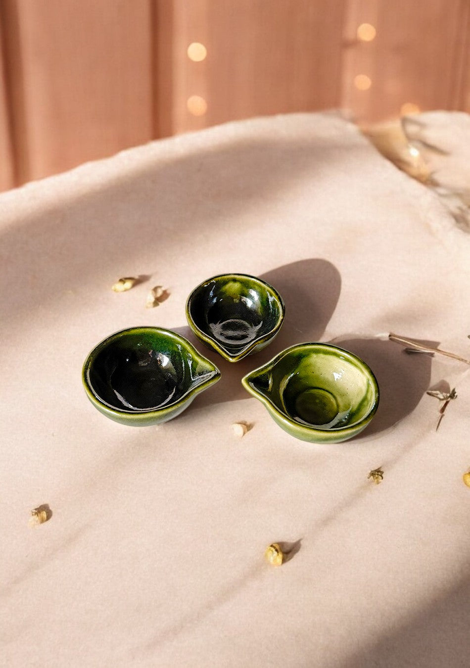 Sage Bloom Glazed Diya set of 6