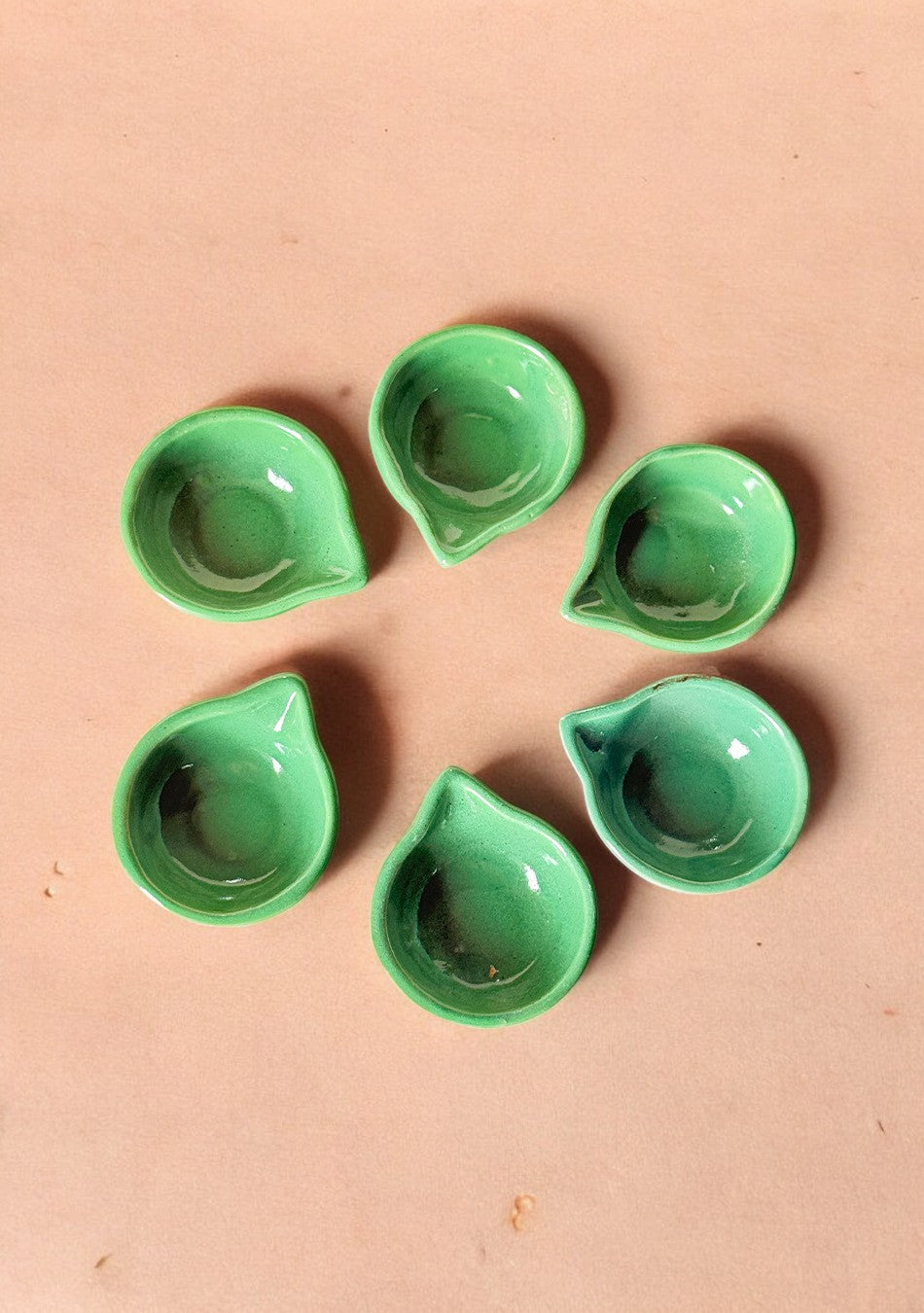 Green glazed diya set of 6