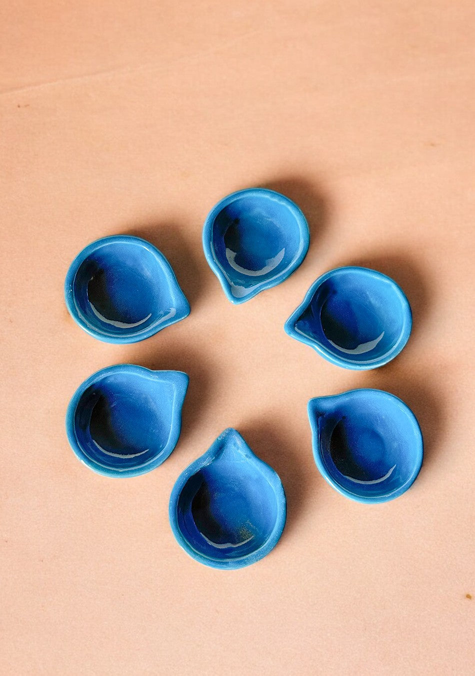 Blue glazed diya set of 6
