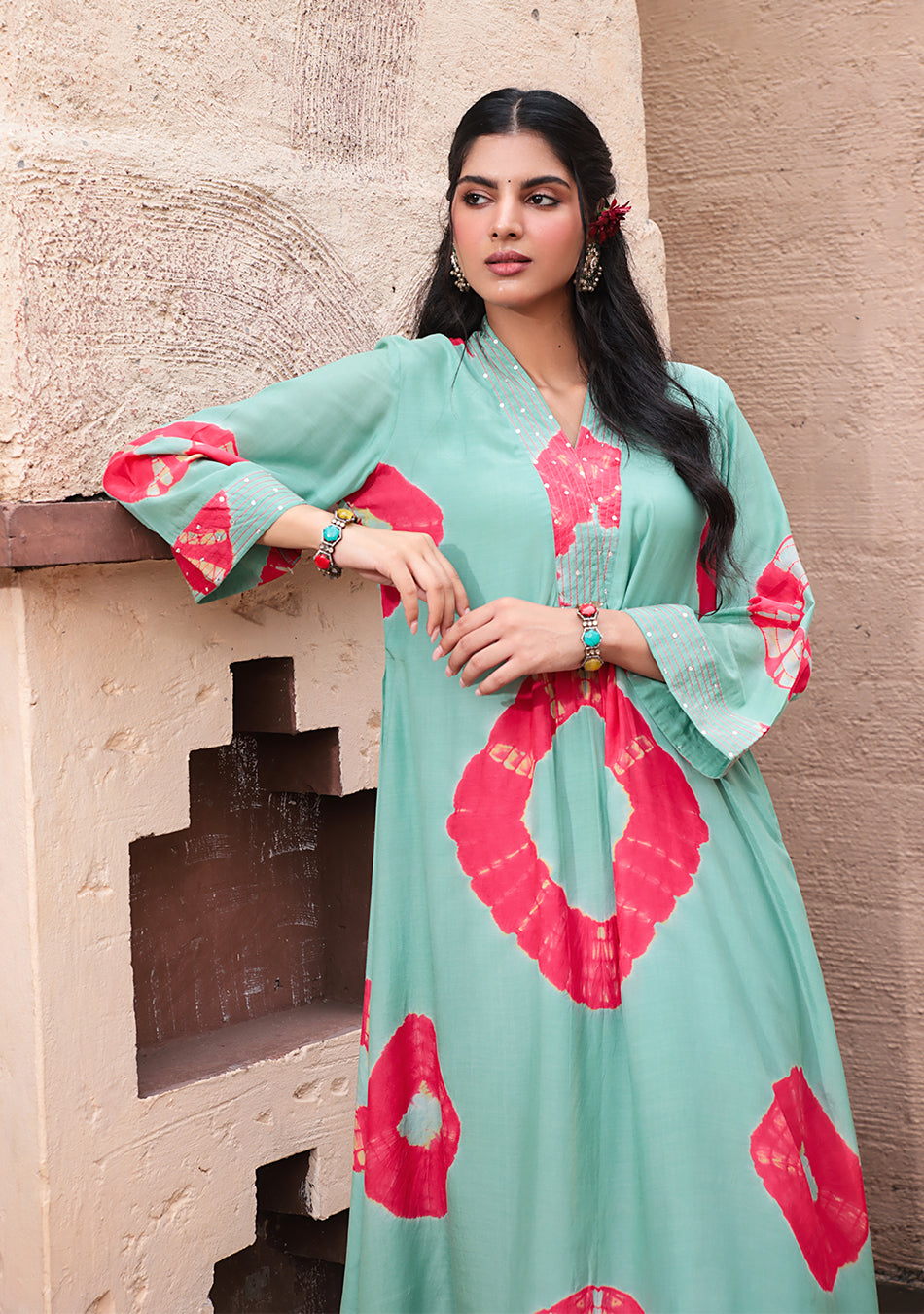 Mint Red Tie-Dye Modal kura Set