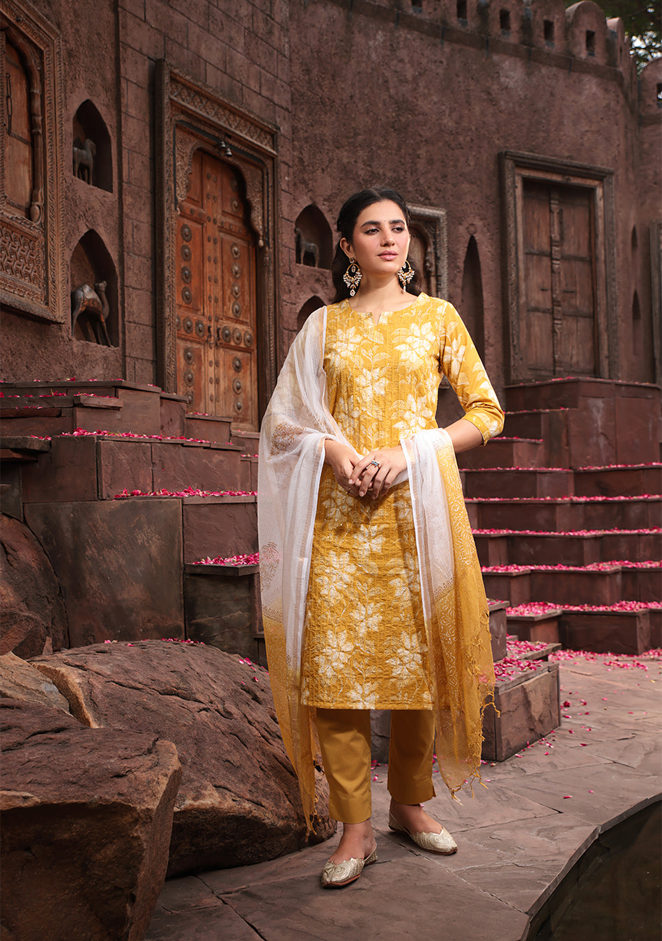 Golden Marigold SUIT SET WITH KOTA DUPATTA