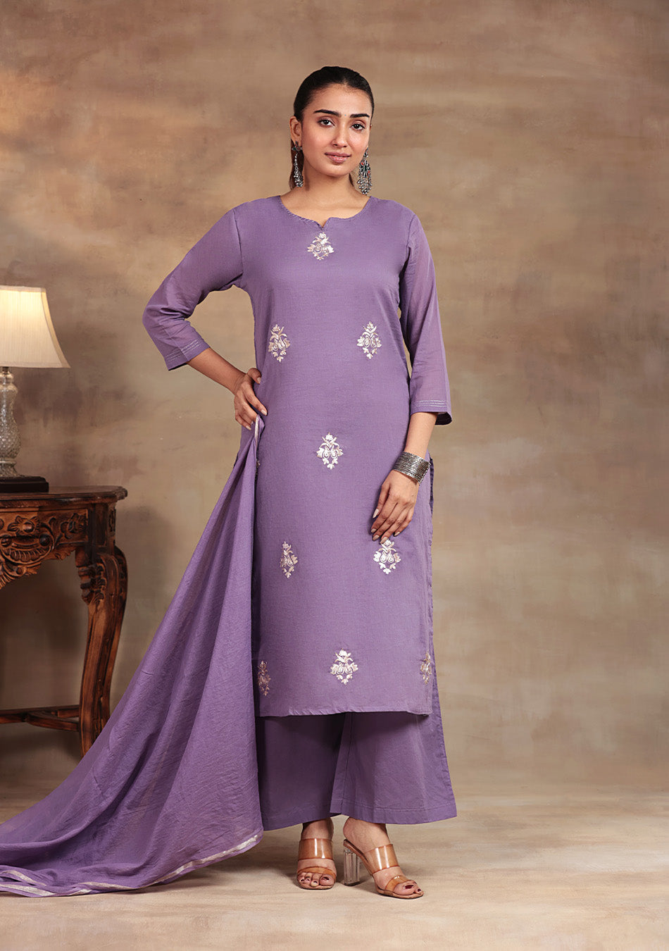 Lavender elegance Embroidered Suit Set