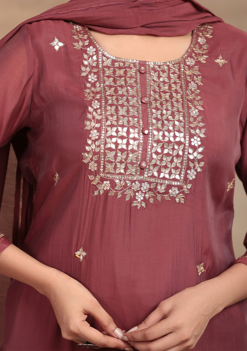 Wine Glow Embroidered Suit Set
