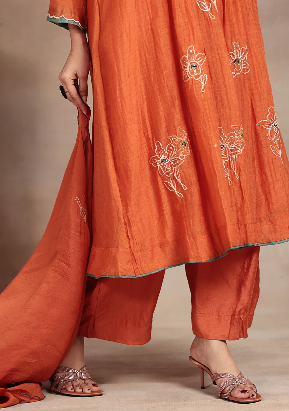 Sunset Glow Embroidered Anarkali Suit Set