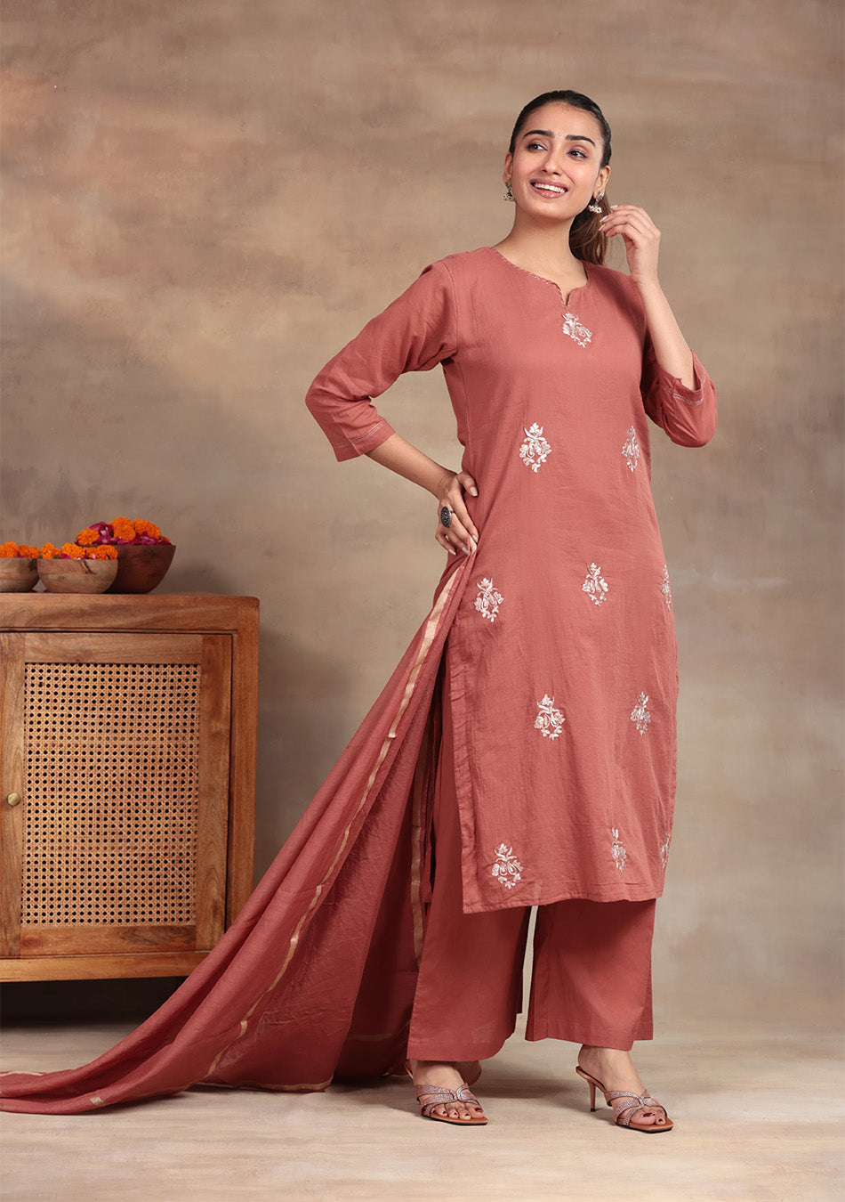 Rust  Elegance embroidered suit set