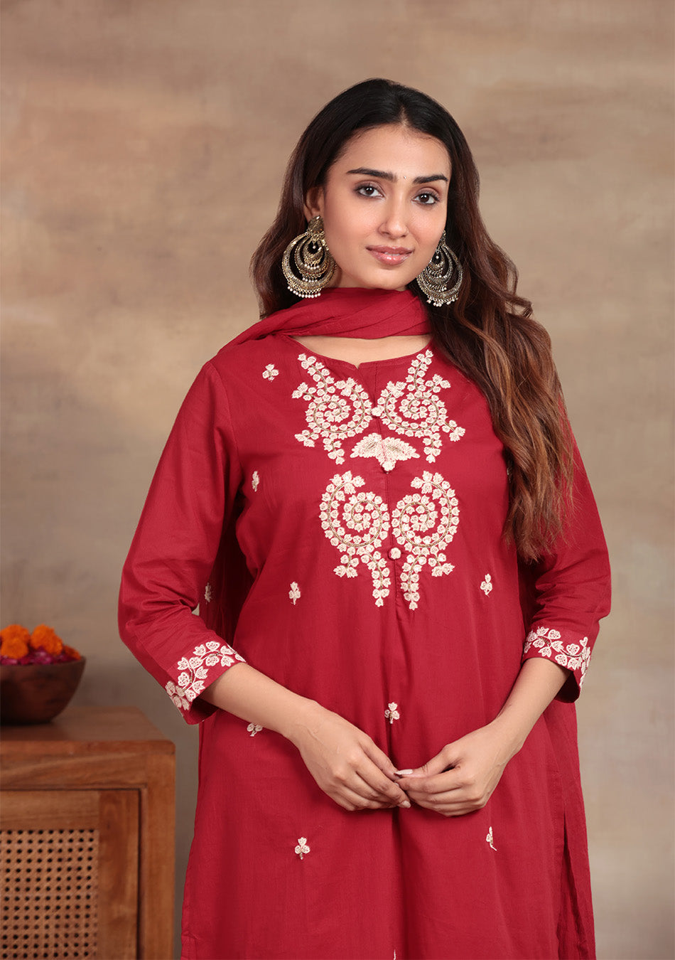 Garnet Glow Cotton Suit Set