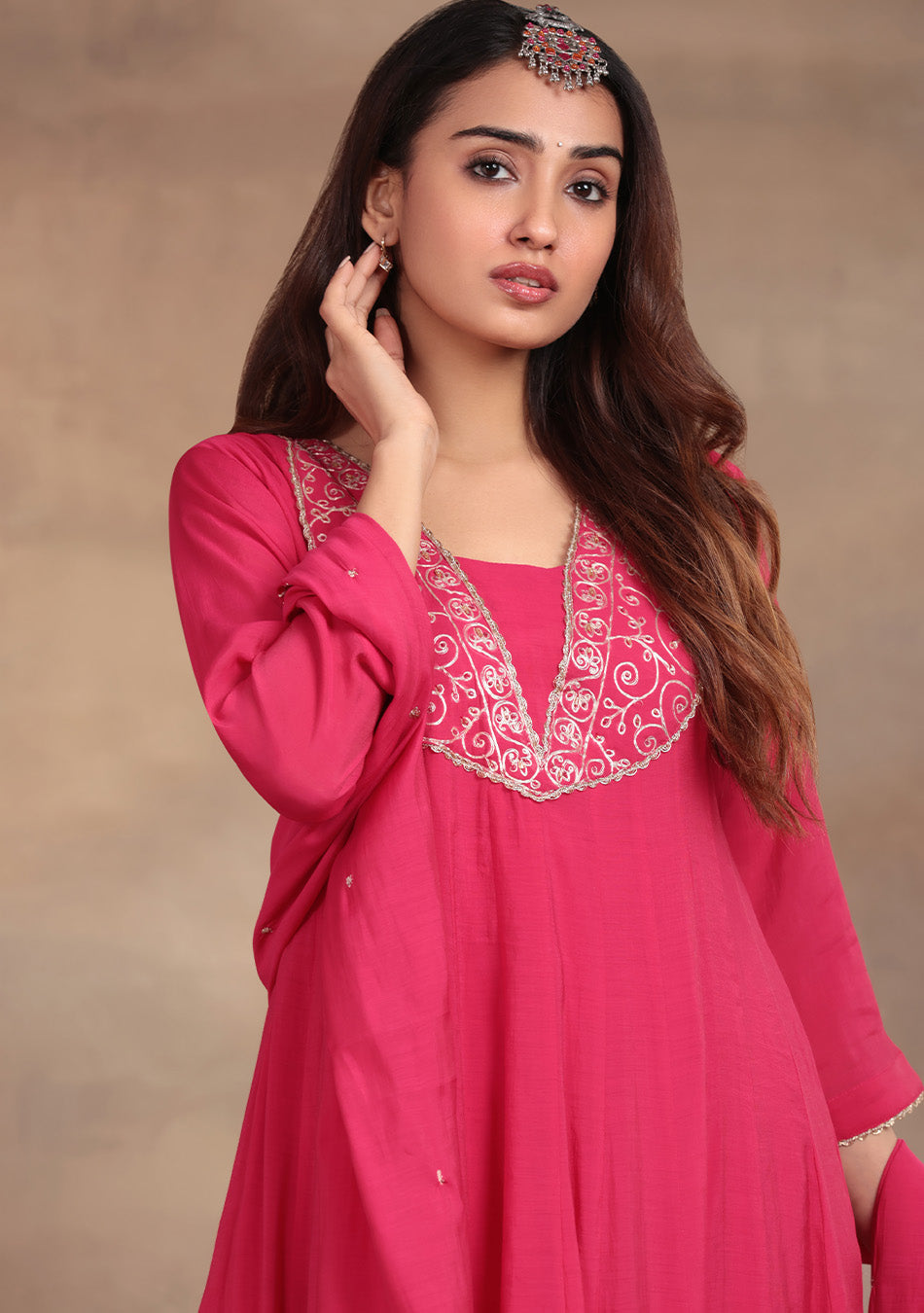 Rani Pink Anarkali with Zari Embroidery