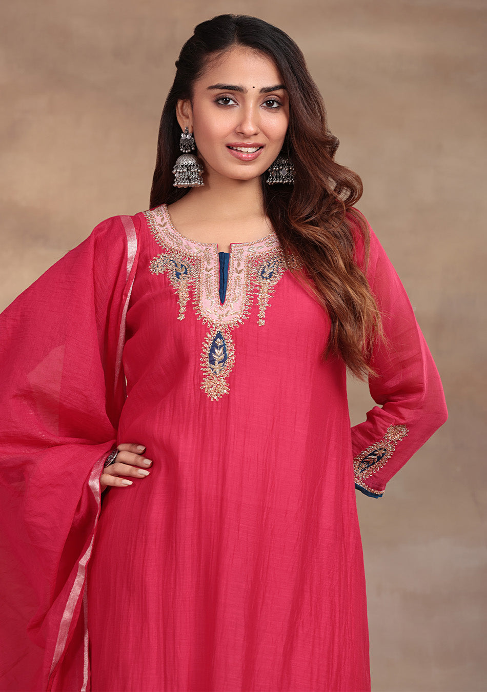 Ruby Glow Chanderi Dabka Suit Set