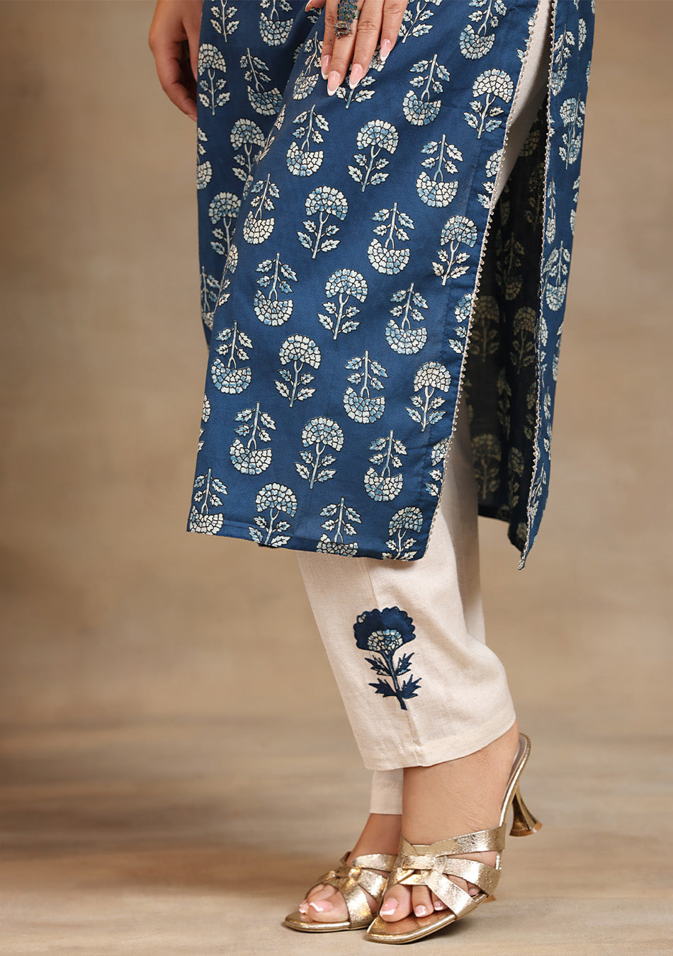 Indigo Floral Motif Suit Set