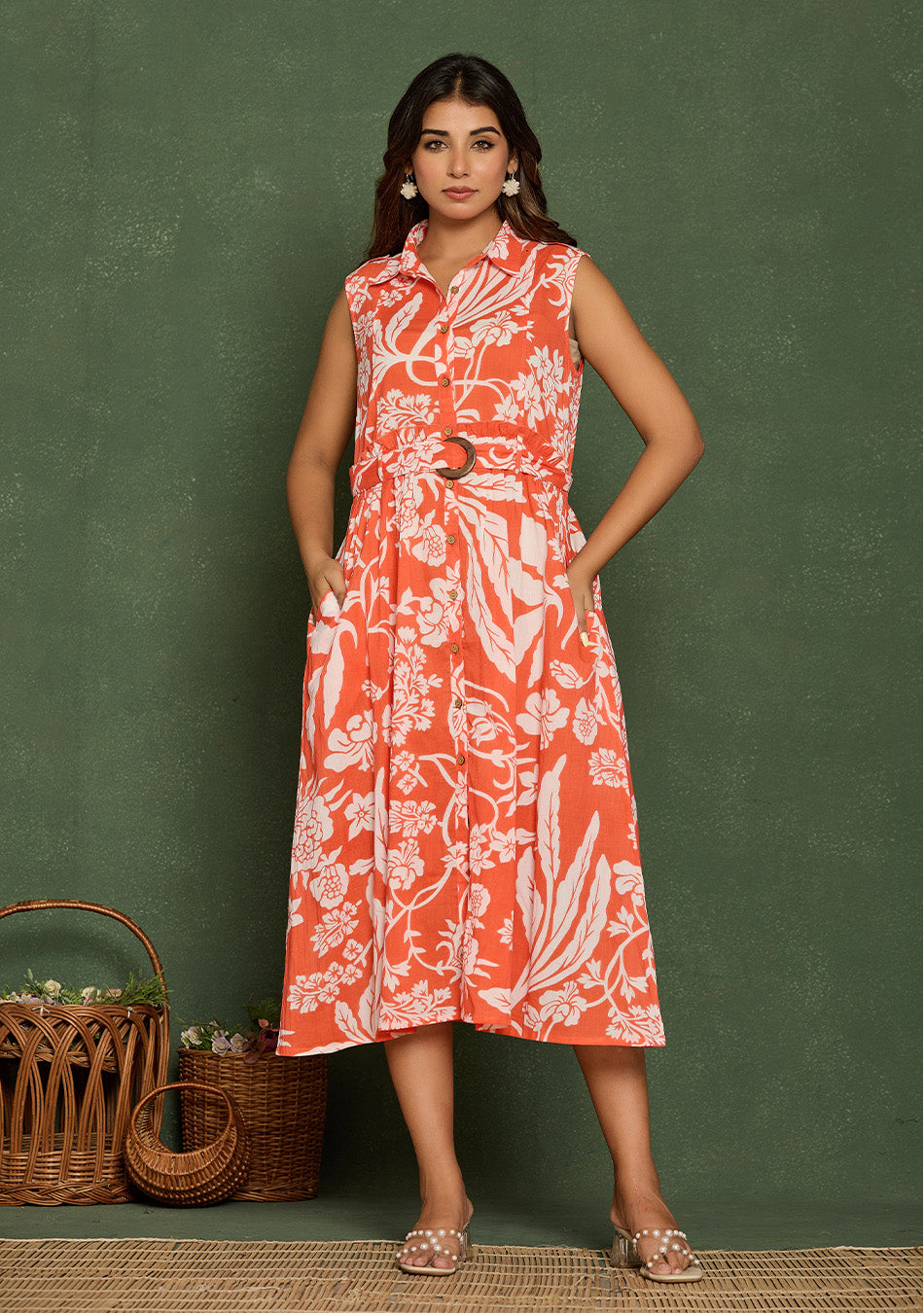 Tangerine Floral Aura Dress