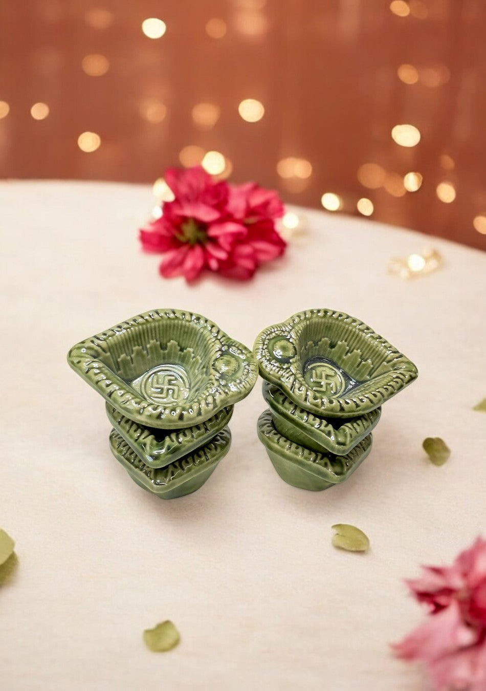 Olive Swastic Diya Set of 6