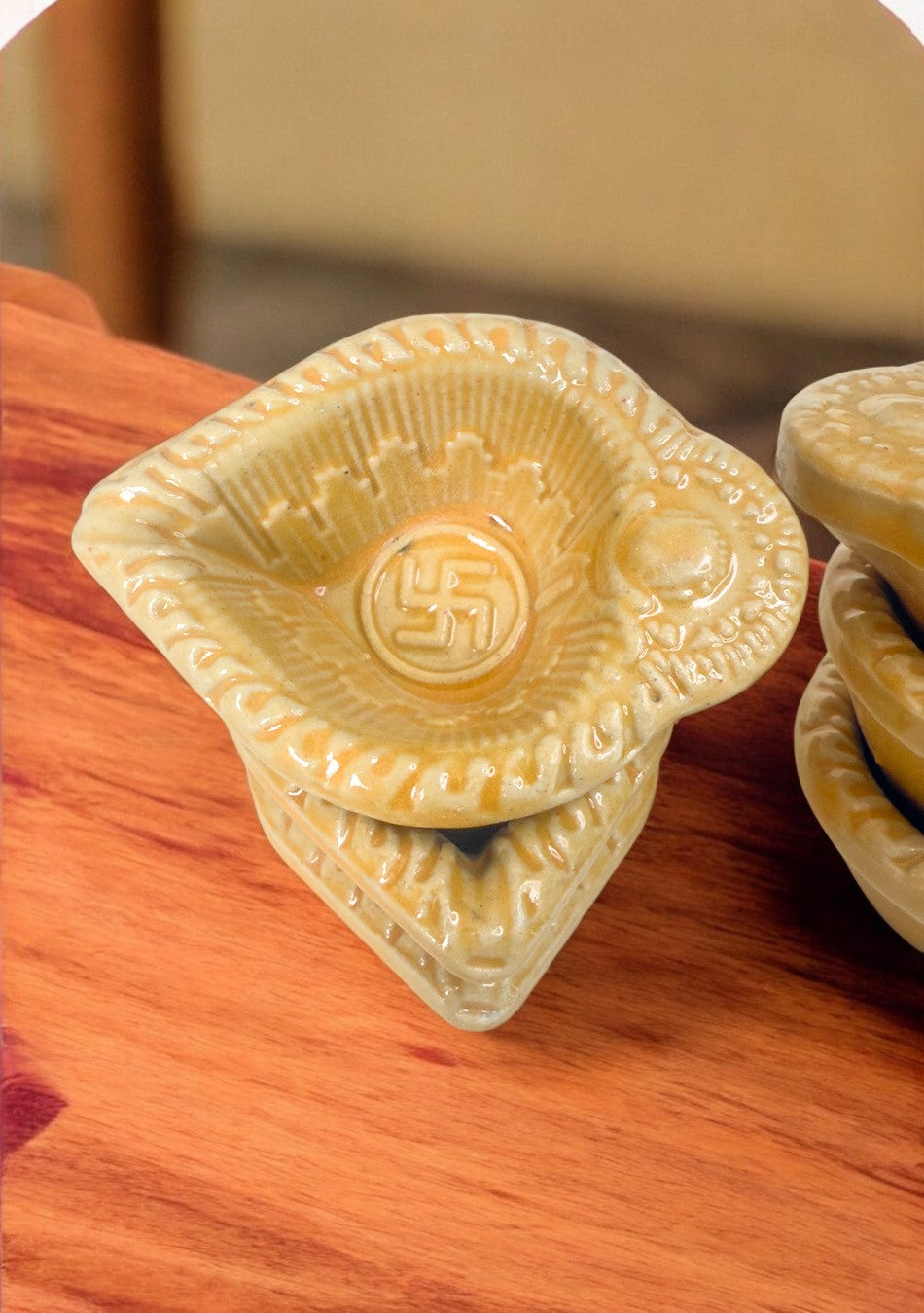Yellow Swastic Diya Set of 6