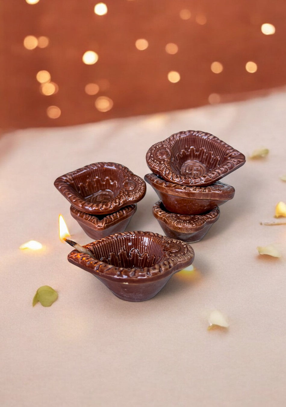 Brown Swastic Diya Set of 6