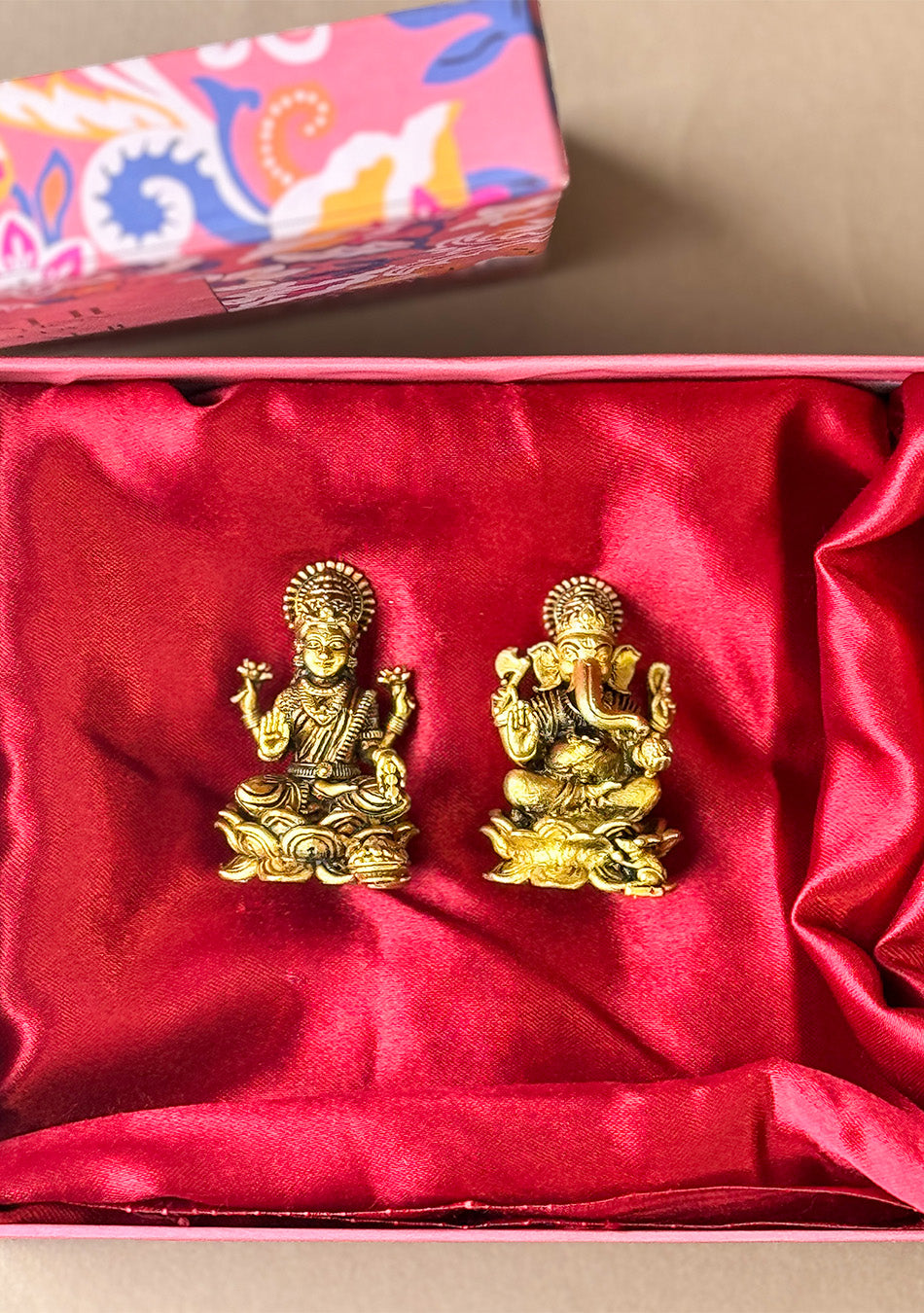LOTUS BASE LAKSHMI GANESHA PAIR  with bell in gift box