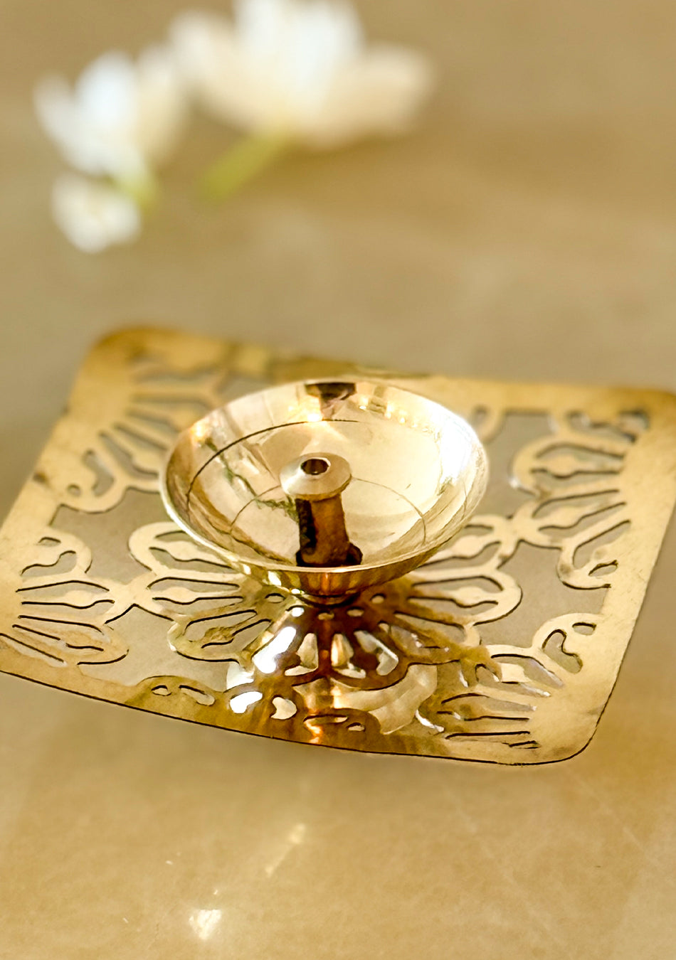Square Shaped Brass Diya