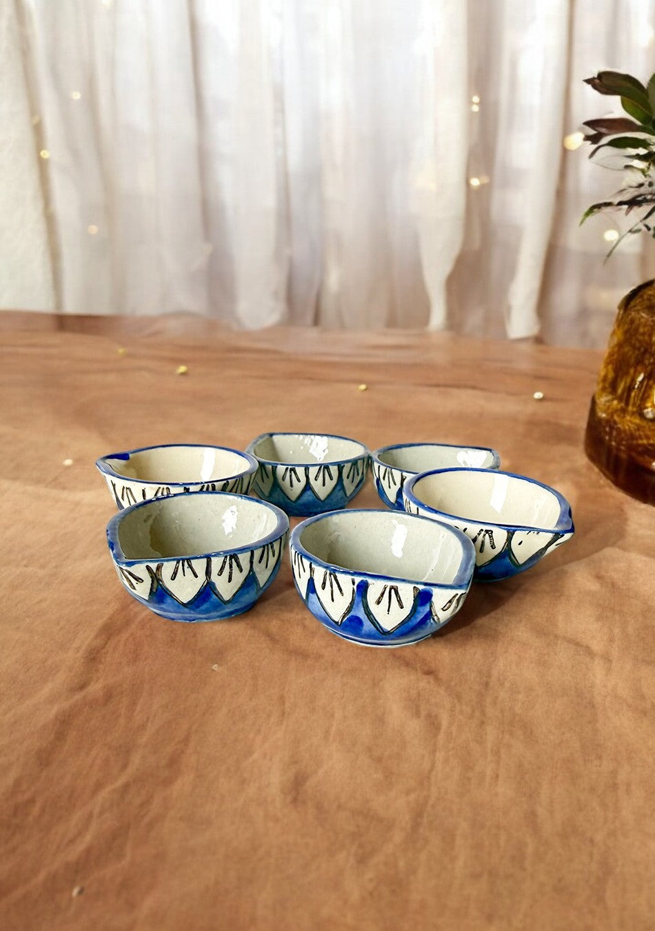 Indigo Whisper Ceramic Diya set of 6