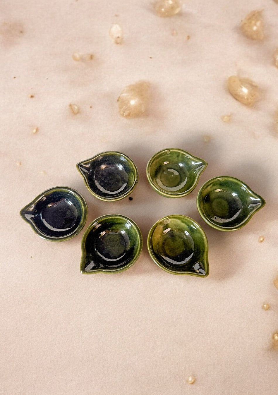 Sage Bloom Glazed Diya set of 6
