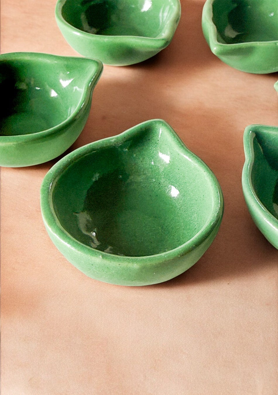 Green glazed diya set of 6