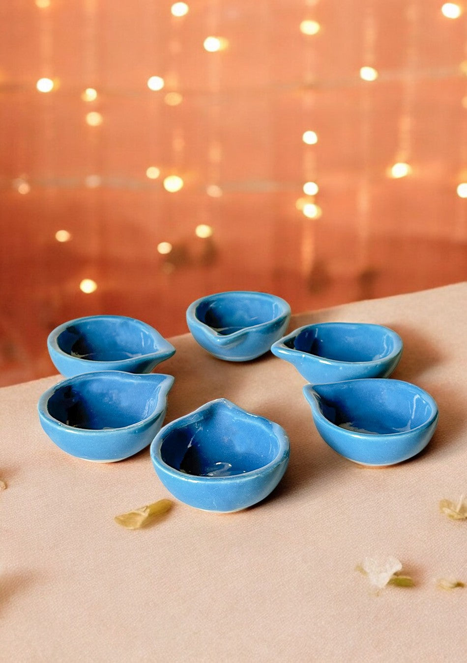 Blue glazed diya set of 6