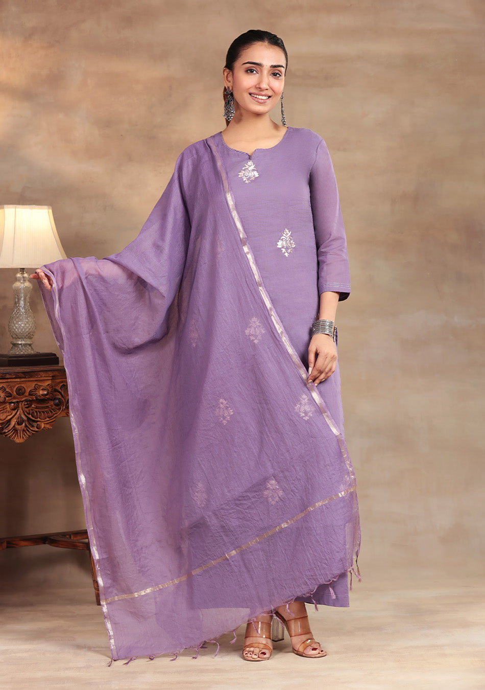 Lavender elegance Embroidered Suit Set