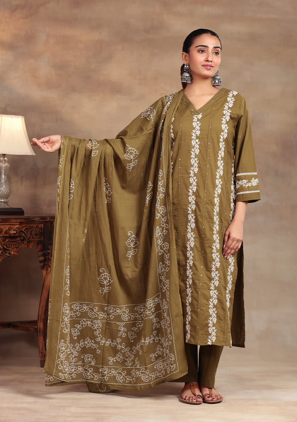 Olive Meadow Cotton Suit Set