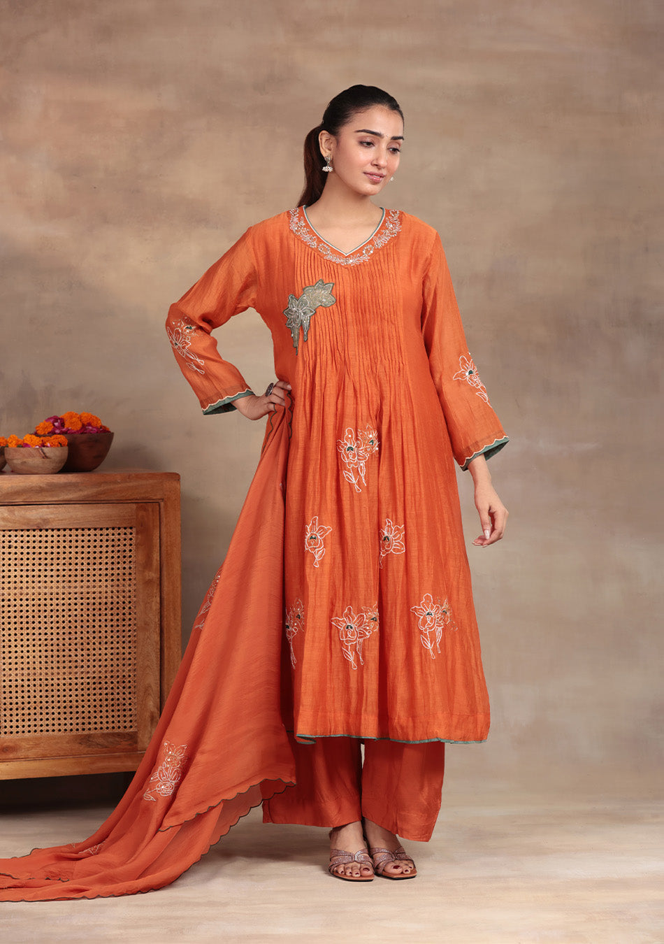 Sunset Glow Embroidered Anarkali Suit Set