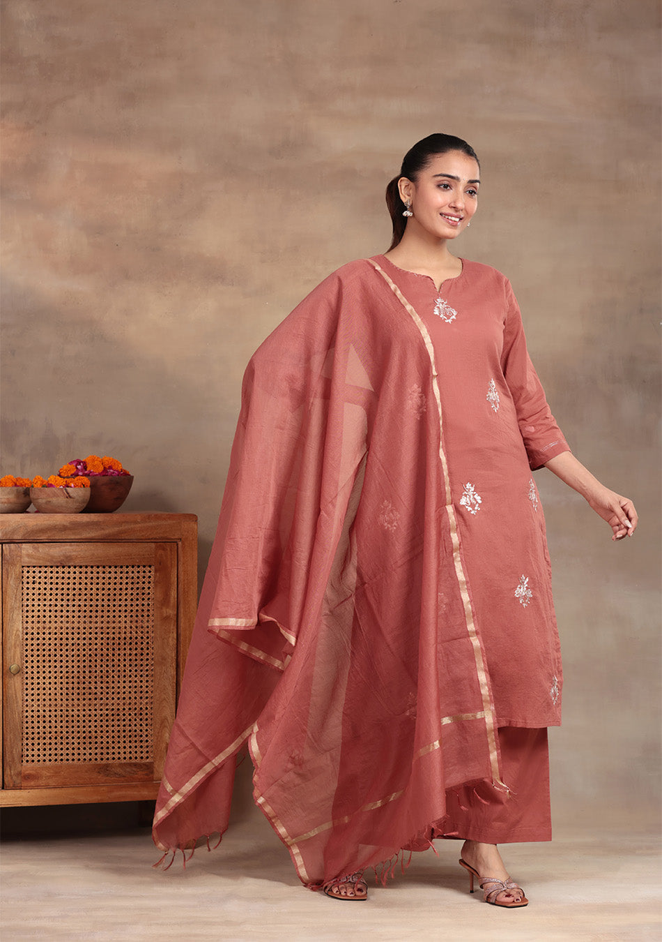 Rust  Elegance embroidered suit set