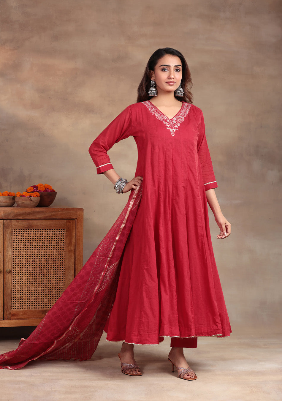 Ruby Glow Anarkali Suit Set