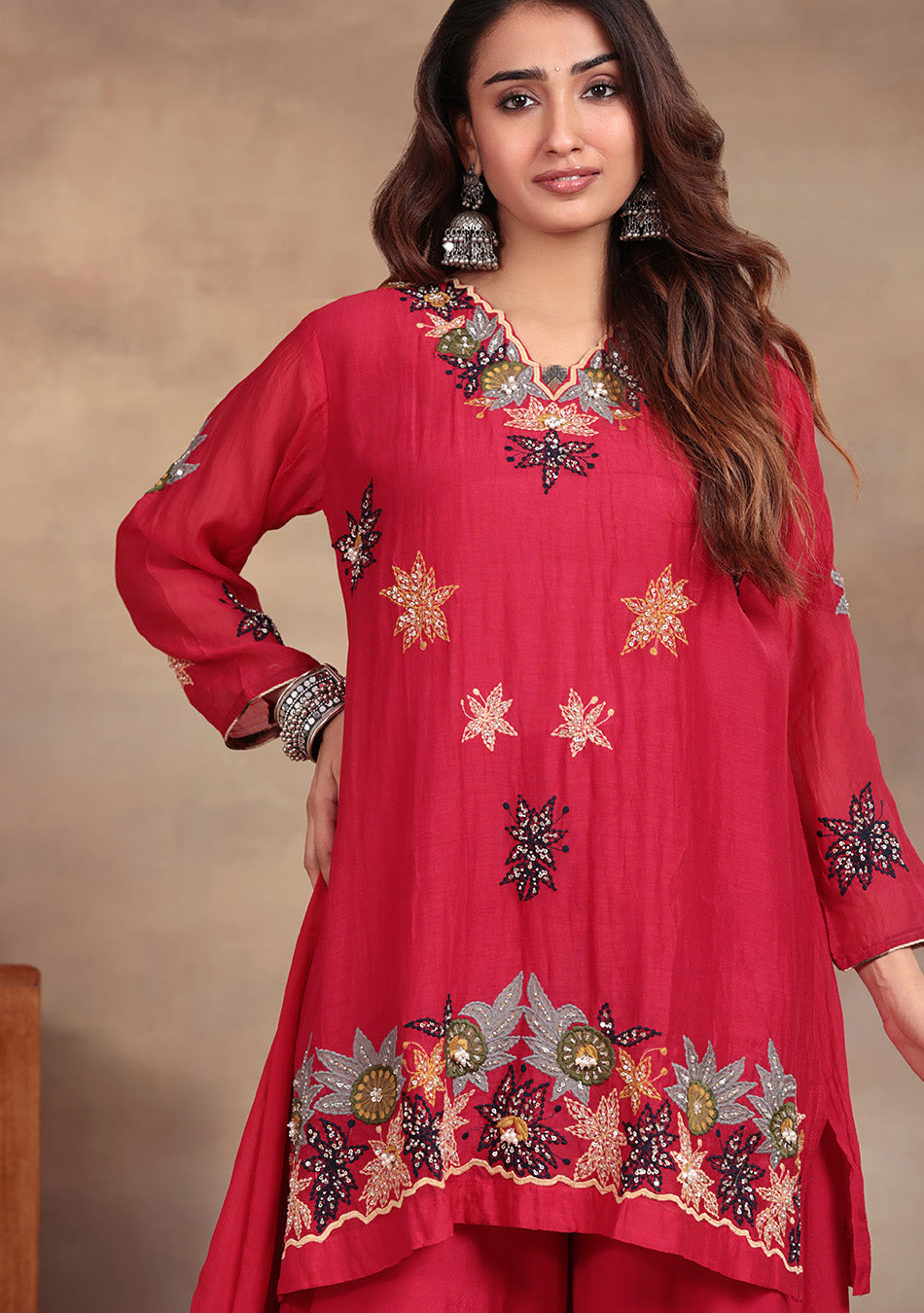 Crimson Star Hand Embroidered Sharara Set