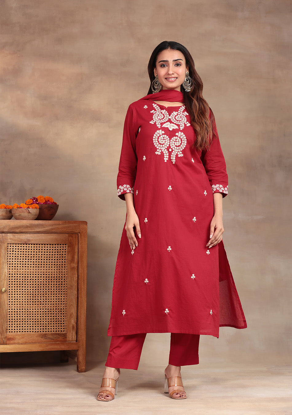Garnet Glow Cotton Suit Set