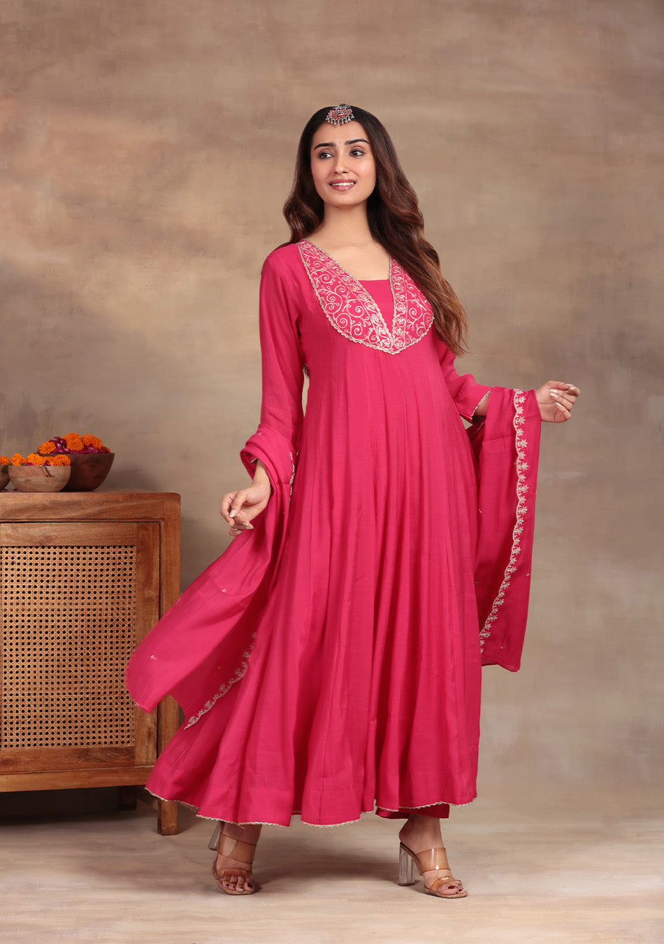 Rani Pink Anarkali with Zari Embroidery