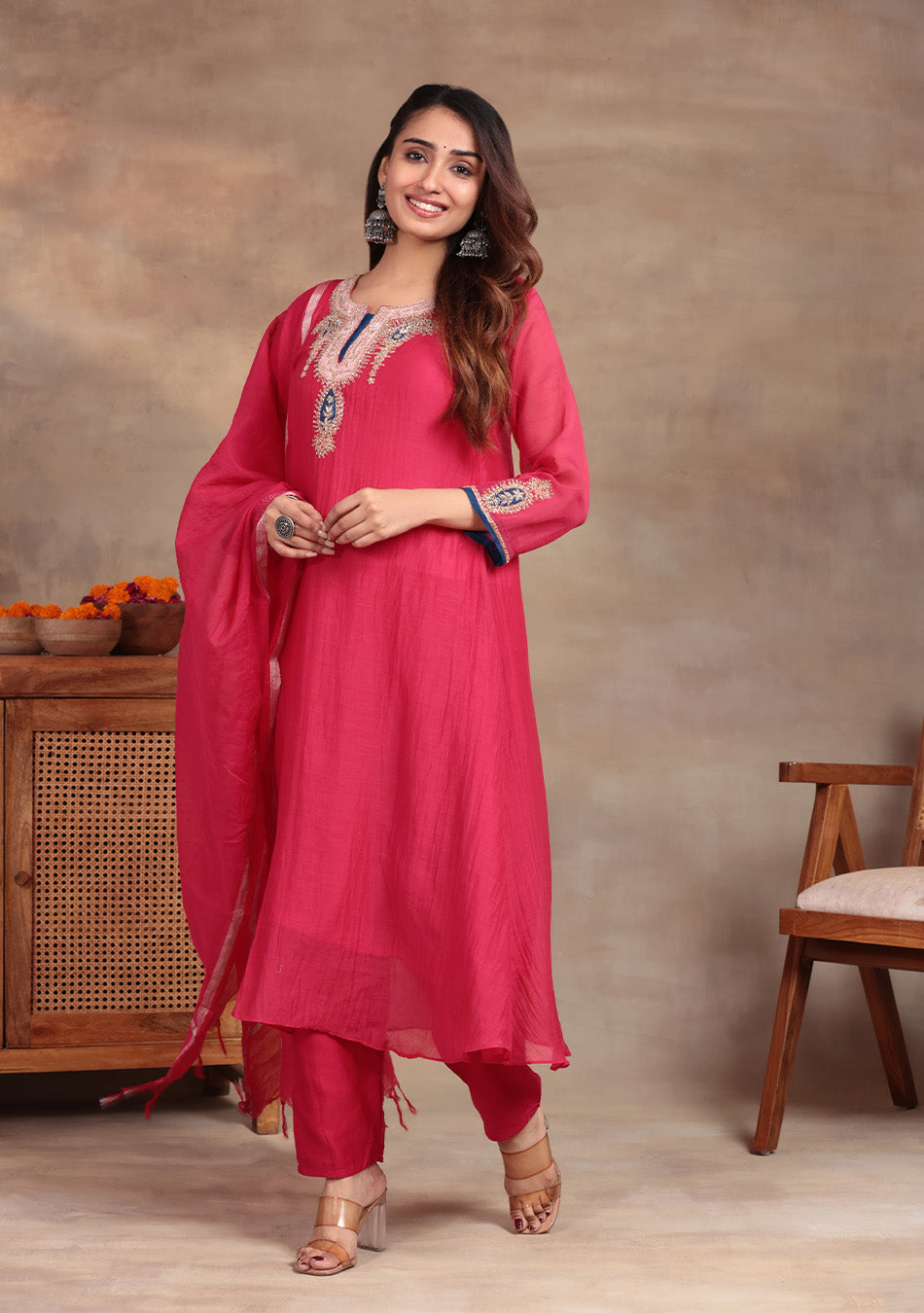 Ruby Glow Chanderi Dabka Suit Set