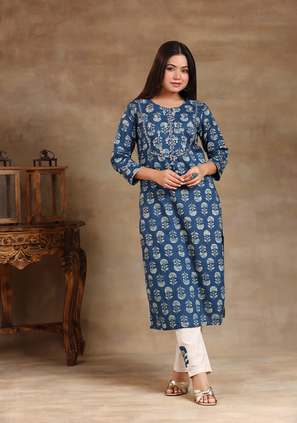 Indigo Floral Motif Suit Set